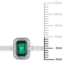 Карат Т. Г. в. смарагд-изрязан създаден смарагд и диамант-акцент 10к Бяло Злато ореол коктейл пръстен