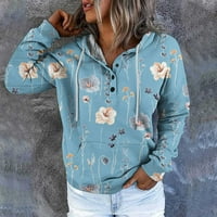 Floleo Trendy Women Hoodies върхове плюс размери ризи хлабав блуза моден отпечатан джоб дълъг ръкав ежедневен бутон за пуловери