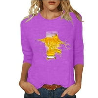 Женски върхове ръкави ризи ежедневни летни блузи Crewneck Флорални отпечатани сладки върхове свободни годни пуловер