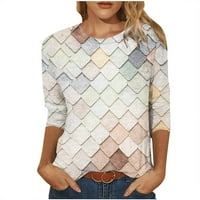 WHLBF дамски върхове просвета под $ модна отпечатана тениска със средна дължина ръкави блуза кръгла шия небрежна