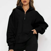 Hot6sl дамски огромни половин цип пуловер суичър с дълъг ръкав квартал zip качулка пуловер тийнейджърки есен y2k дрехи Спестяване на прозрачен суичър черно m
