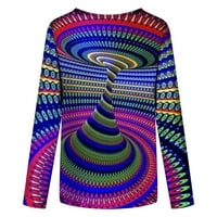 Prinxy 3-D геометрия печат есен омбре дрехи пуловер лек с дълъг ръкав туника тийнейджърки смешни графични ризи екипаж на шията