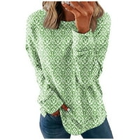Дами летни върхове и блузи с дълъг ръкав отгоре есенни блузи Екипаж Графични отпечатъци Графични отпечатъци Зелени върхове Зелени