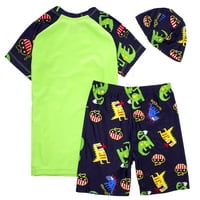 Kids Boy Cartoon Dinosaur Shark Rashguard Top & Swim Shorts с комплект шапки