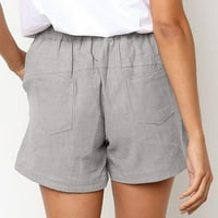 Женски летен солиден удобен дробов за ежедневни еластични джобове на талията Разхлабени шорти панталони плюс размер сив XL