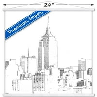 Line Art - New York Skyline Stall Poster с дървена магнитна рамка, 22.375 34