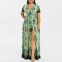 Лятна рокля за жени секси плюс размер Sundress Hawaiian Elegant Floral Slit рокли Модни тениски слънчеви дреси