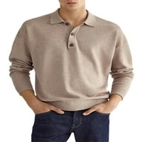 Капреза ревера Tee Basic Blouse за мъже Небрежен бутон Тениска, работеща с твърд цвят пуловер Khaki xxxl