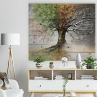 Дизайнарт' четири сезона дърво ' дърво живопис печат върху естествена борова дървесина