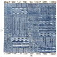 Касавани индийски естествен син памук Dhurrie Geometric Area Carpet Feet