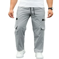 Cindysus Men's Bottoms Drawstring Trouse Cargo Pocket Pants Yoga Fitted Grey L
