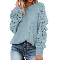 Дамски пуловери плюс размер пуловер разтвор жени Случайни модни солидни кухи пуловер пуловер с дълъг ръкав кръг-деколте