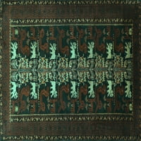 Ahgly Company Machine Pashable Indoor Square Animal Turquoise Blue Traditional Area Cugs, 8 'квадрат
