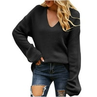 Намален дамски пуловер с v-образно пуловер пуловер твърд цвят удобен къс дължина дълъг ръкав есен зимен пуловер върхове