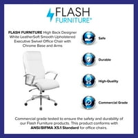 Флаш мебели Дизайнерски дизайнер на бял Leathersoft Smooth Tyleded Изпълнителен въртящ се офис стол с хромирана основа и оръжие