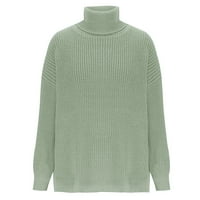 Пуловер за костенурка за жени моден цвят цвят високо врат плетен пуловер голям кръгъл врат плетен лек пуловер бежов l