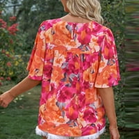 Дамски върши женска риза с кръгла шия модна ежедневна флорална бохемска плота с къс ръкав