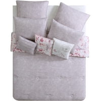 Крепежни елементи сив розов Флорален Джил 8-парче спално бельо Утешител комплект с Евро Шамс и декоративни възглавници