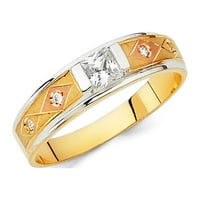 Бижута от Lu 14k Yellow White and Rose Три цветен златен пръстен Кубичен циркония CZ Мъжки годишнина сватбена лента с размер 10.5