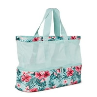 Без граници Дамски Плаж пазарска чанта с цип дъното охладител мента тропически флорални