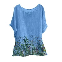 Дамски блузи с къс ръкав женски плюс блуза ежедневни флорални ризи кръгли деколте летни върхове сини m